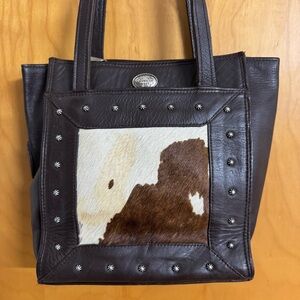 American West Dark Brown Leather Y2K Pony Hair On Hide Tote